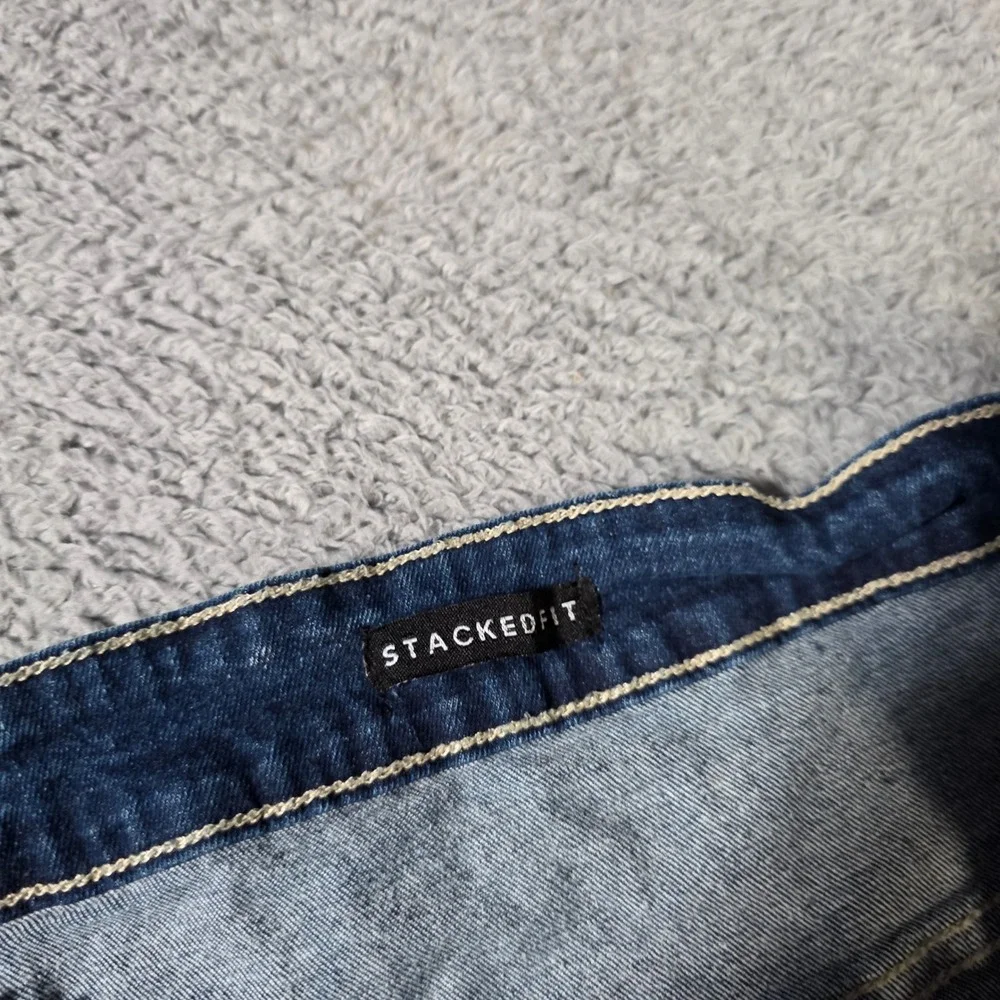Copper Rivet Mens 42x39 Stacked Fit Jeans Light Wash Distressed Frayed Hem